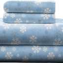 Pointehaven Heavy Weight Flannel Sheet Set, Queen, Snow Flakes - Warm & Cozy - 100% Cotton Flannel Pre-Shrunk -170 GSM -Deep Pockets -Easy Fit Elastic All Around-Comfy Double Brushed