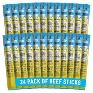 Lorissa's Kitchen Smoke Show Seasoned & Smoked Beef Sticks - (Pack of 24) 1 oz Meat Sticks - Ready to Eat Protein Snacks - Free from Top 9 Allergens - Made with Grass-Fed & Finished Beef - Zero Sugar (EXP 11/06/26)