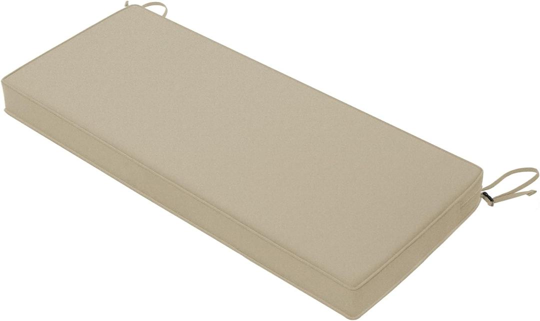 Favoyard Outdoor Bench Cushion 48 x 18 Inch Waterproof Patio Furniture Cushions 3-Year Color Fastness Garden Sofa Settee Couch Swing Pads with Handle and Adjustable Straps, Beige