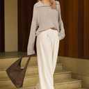 Arach&Cloz Women's Wool Blend Quarter Zip Pullover Sweater Trendy Winter Soft Casual Lapel Oversized Fit Top (L)