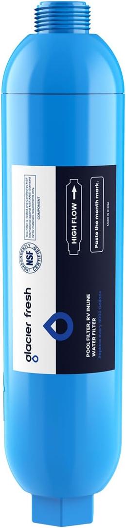 GLACIER FRESH Garden Hose End Pre-Filter for Swimming Pool, Hot Tubs, Spa, Inflatable Pool, Ponds, Greatly Reduces Bad Taste, Odors, Chlorin and Sediment, up to 8,000 Gallons, 1 Pack (Blue)
