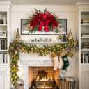Alupssuc 24" Christmas Swag for Front Door Teardrop Decoration with Bows,Xmas Balls,Red Magnolia,Berries, Pine Cone for Indoor Outdoor Swags Wall Window Table Mantel Home Holiday Hanging Decor,1 PCS