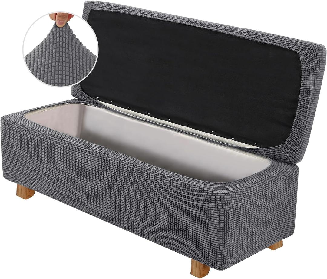 2-Piece Stretch Ottoman Covers Rectangle Slipcovers for Folding Storage Stools, Non-Slip Elastic Bottom, Soft Fabric Furniture Protectors (Grey, X-Large)