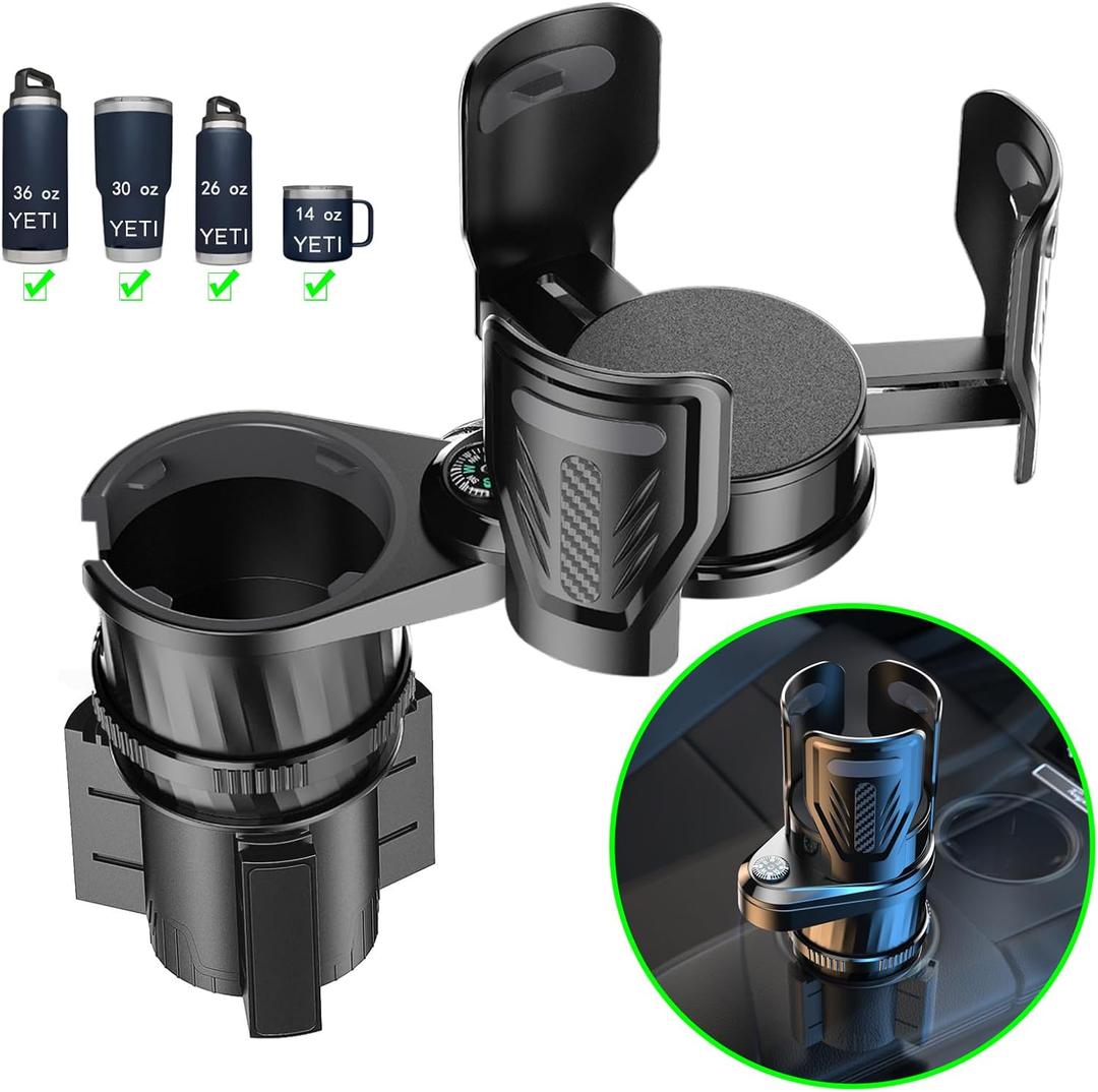 Multifunctional 2 in 1 Cup Holder Expander for carDualCup Holder Extender with Adjustable Base,Fits Yeti, Hydro Flask, Nalgene, Large 10/40 oz. Bottles & Big Drinks,Travel Cup