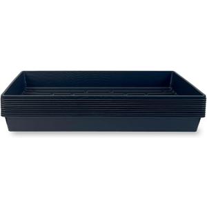 10 Plant Growing Trays (No Drain Holes) - 20" x 10" - Perfect Garden Seed Starter Grow Trays: for Seedlings, Indoor Gardening, Growing Microgreens, Wheatgrass & More - Soil or Hydroponic (Pack of 10, Black)