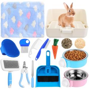 15 Pcs Rabbit Starter Kit Small Rabbit Litter Box Animal Grooming Kit Bunny Toys Bowl Blankets with Cleaning Set for Guinea Pig Accessories(Multicolor) 15 Pcs Rabbit Starter Kit Small Rabbit Litter Box Animal Grooming Kit Bunny Toys Bowl Blankets with Cleaning Set for Guinea Pig Accessories(Multicolor)