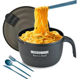 Layron Large Ramen Bowl, Ramen Noodle Bowls Microwavable 45 oz, Ramen Cooker, Microwave Pasta Cooker, Ramen Bowl Microwave Gift for College Boys Girls Male Female Dorm Room (black)