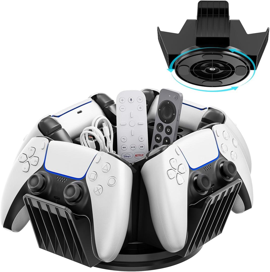 KDD Controller Organizer for Desktop - 360Rotatable Controller Holder with Storage Box - Universal Stand for 4 Controllers, Desk Organizer for Switch Remote Control Pen Gamer Accessories