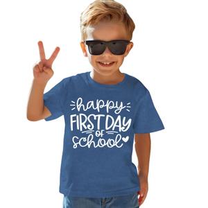 AG AGUU Girls Boys Happy First Day of School Shirts Kid Back to School T-Shirt Kindergarten 1st 2nd Grade Outfits Tees Tops(Blue,7-8Y)