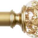 1 Inch Gold Curtain Rods for Windows 140 to 195 Inches (6 to 12 ft), USFOOK Telescoping Single Drapery Rod, Decorative Curtain Rod with Luxury Translucent Finials
