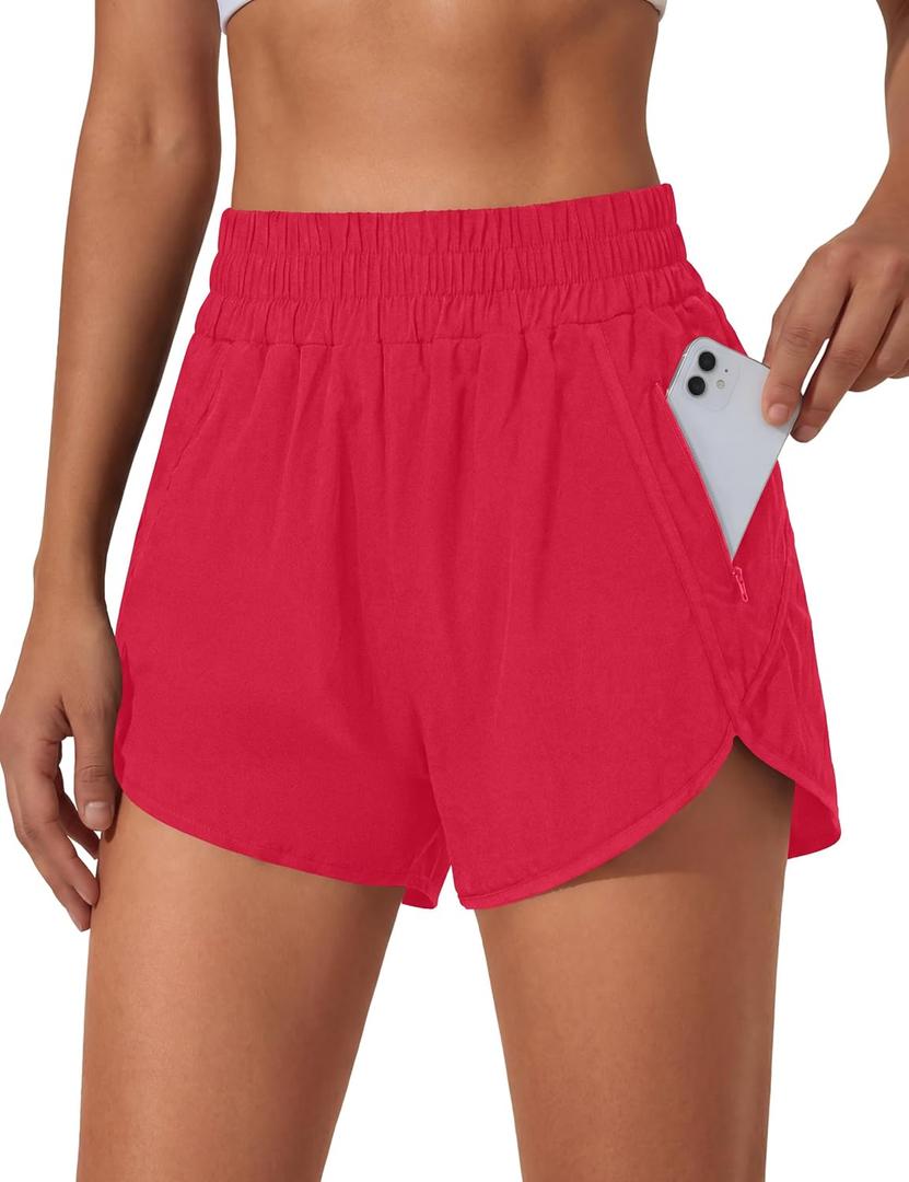 BMJL Women's Running Shorts Elastic High Waisted with Pockets, 2.5" Sporty Workout Quick Dry Athletic Shorts (Red, S)