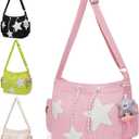 Cute Tote Bag for Women, Aesthetic Canvas Crossbody Bag Y2k Star Hobo Shoulder Purse Kawaii Zipper Messenger Bag (Pink-corduroy)