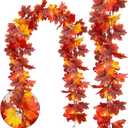 TURNMEON 2 Pack Thanksgiving Garland for Home, Total 11.8Ft Fall Leaves Garland Artificial Hanging Vine Decor for Thanksgiving Table Decorations Indoor Outdoor Mantle Fireplace Winter Party