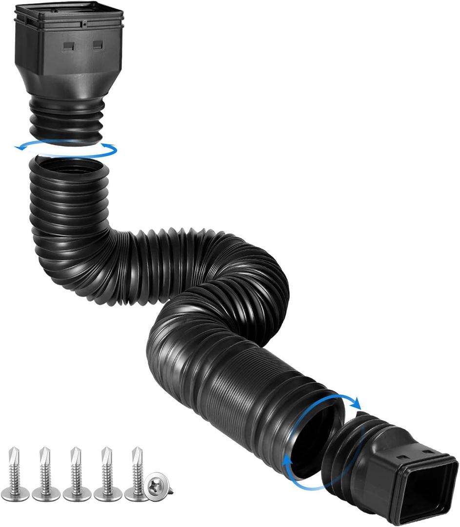 plusgutter Black 1-Pack Rain Gutter Downspout Extensions Flexible, Drain Downspout Extender,Down Spout Drain Extender, Gutter Connector Rainwater Drainage,Extendable from 21 to 68 Inches