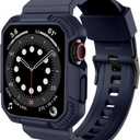 OROBAY Rugged Band Compatible with Apple Watch Band 45mm/44mm/42mm with Case, Shockproof Strap for iWatch SE2 SE Series 9/8/7/6/5/4/3/2/1 with Bumper Case Cover Men Women, Midnight Blue