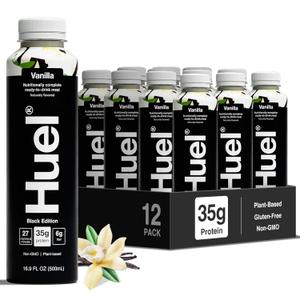 Huel Black Edition Ready-to-Drink | Vanilla Meal Replacement Shake | 35g High Protein Drink | 27 Vitamins & Minerals, Vegan, Gluten Free | Plant Based | High Fiber, Low Sugar | 16.9 Fl Oz, 12 Pack