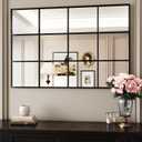 Suidia Wall Mirror, 30" x 48" Window Decorative Mirrors, Metal Framed Wall Decor Wall-Mounted Mirrors for Bedroom, Living Room, Entryway, Black
