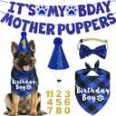 Dog Birthday Party Supplies, Multi Sizes Dog Birthday Hat with Numbers Bandana Bow Tie Its My Bday Mother Puppers Sign Banner for Large X-Large Dogs Pets (X-Large, Blue)