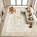 GarveeHome Vintage Beige Area Rug 9x12 for Living Room Washable Cottage Core Retro Farmhouse Low-Pile Non-Slip Large Carpet for Bedroom Dining Room Home Office TPE Backing Indoor Decor