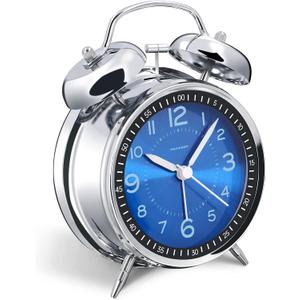 Peakeep Loud Alarm Clock for Heavy Sleepers Adults, Metal 4.5 Inches Twin Bell Battery Operated Analog Alarm Clocks for Bedrooms Decoration (Jewel Blue)