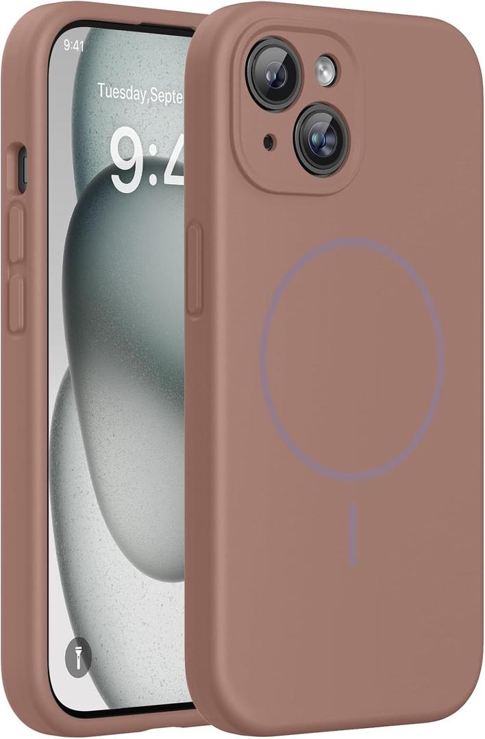 Miracase Magnetic for iPhone 15 Case, [Soft Anti-Scratch Microfiber Lining], Compatible with MagSafe, Liquid Silicone Case Shockproof Drop Protection Phone Case for 15,Chocolate