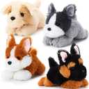 4 Pack 8 Inch Dog Plush Stuffed Animal Soft Fluffy Puppy Pillow Set Theme Party Favor Contains Corgi Schnauzer Golden Retriever German Shepherd Toy Gift (Classic Style)