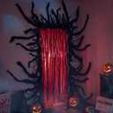3.3ft x 6.6ft Black Red Stranger Party Streamers Backdrop Black Craft Paper Roll, Matte Red Tinsel Foil Curtains DIY Gateway Theme Decorations for Stranger Party Halloween Horror Photo Props