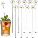 LemonRoad 10 Pcs Coffee Stirrers Daisy Stainless Steel Reusable 7.8 Inches Stir Sticks Cocktail Coffee Drink Swizzle Sticks Spoon Beverage Cocktail Stirrers Stir Stirring Bar Set