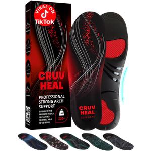 CRUVHEAL 220+ lbs Plantar Fasciitis High Arch Support Insoles Men Women - Orthotic Shoe Inserts - Boot Work Shoe Insole (S, Black)