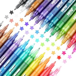Glitter Markers Pen: 24 Sparkly Colors Metallic Marker 0.7mm Extral Fine Tip Acrylic Glitter Paint Pens for Rock Painting, Ceramic, Glass, Wood, Fabric, Scrapbooking, DIY Craft Making