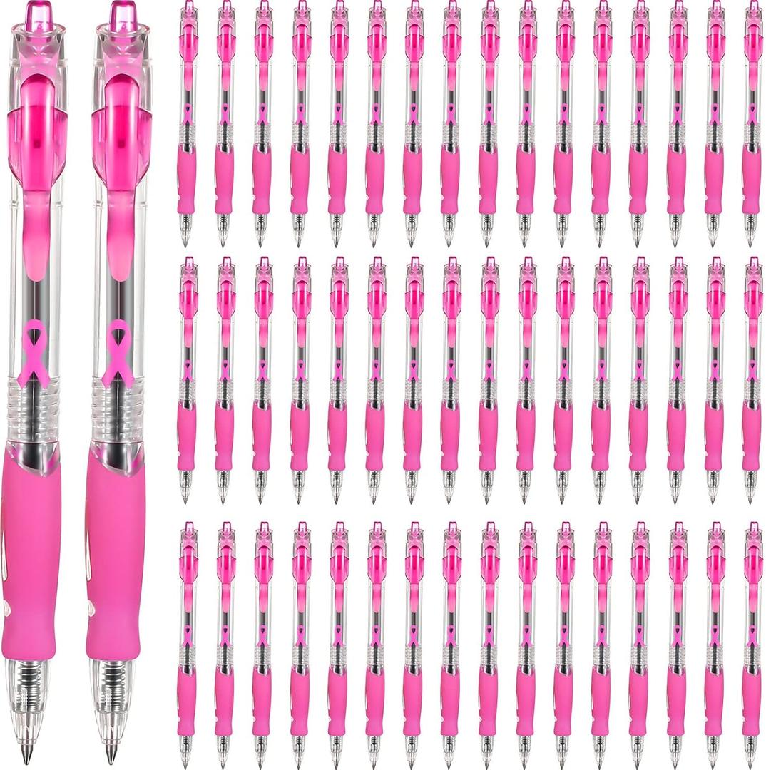 Epakh 72 Pcs Breast Cancer Awareness Pens Bulk Pink Ribbon Pens 0.5 mm Retractable Gel Ink Ballpoint Pen Pink Ribbon Roller Ball Pen Breast Cancer Awareness Accessories Fine Point Black Ink Pens