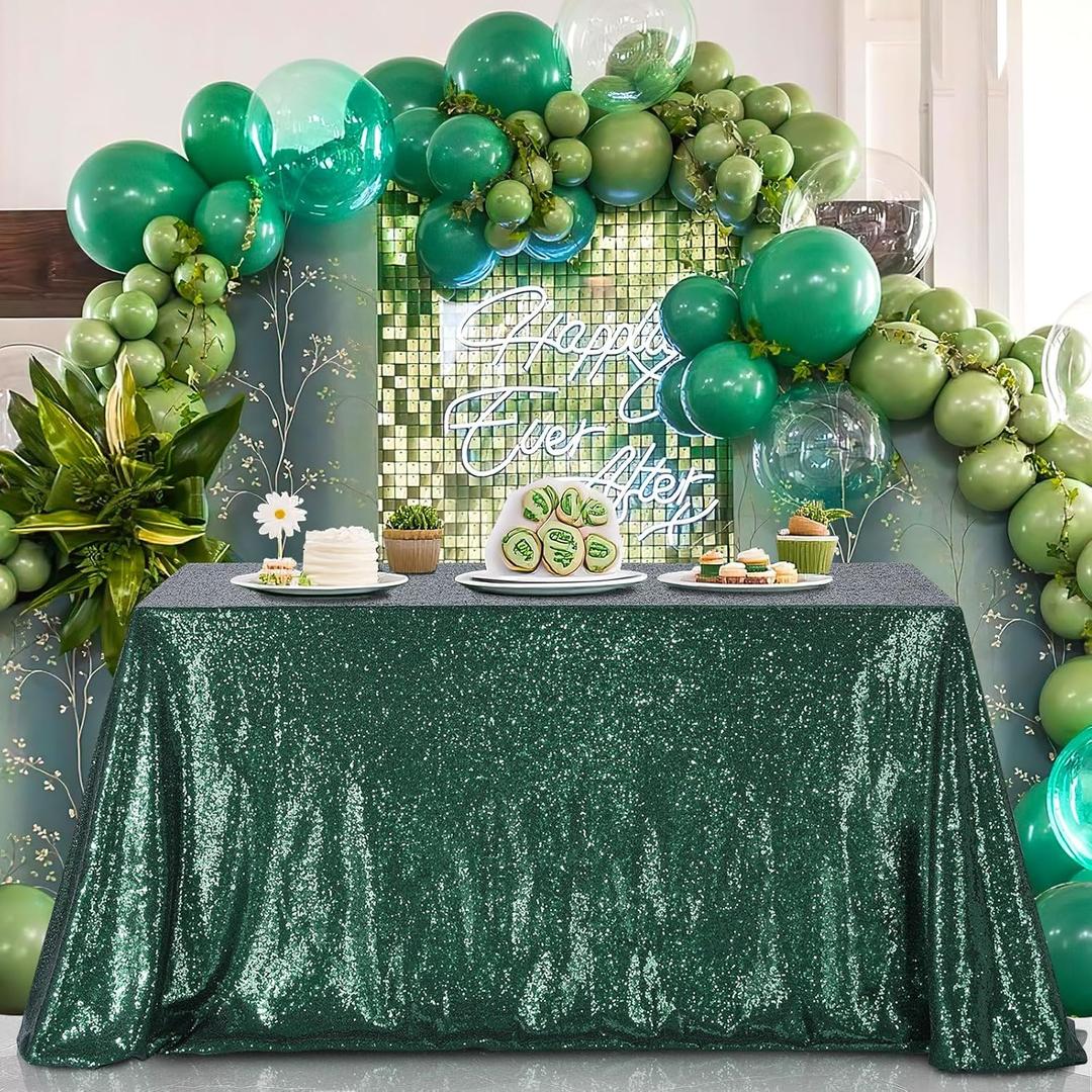 B-COOL Rectangle Tablecloth Sequin Linen: Glitter Fabric 6ft Long Table Cloth for Wedding Party Dining Banquet Christmas Holiday St. Patrick's Day Decoration, 60x102 inch Emerald Green