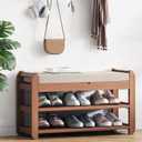 27.6" Bamboo Shoe Bench with Cushion, 2-Tier Storage Bench for Entryway, Heavy Duty Shoe Rack Organizer with Removable Soft Cushion for Living Room Bedroom Hallway