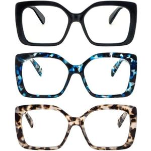 REAVEE 3 Pack Designer Stylish Blue Light Blocking Reading Glasses for Women, Computer Fashion Cute Readers with Spring Hinge