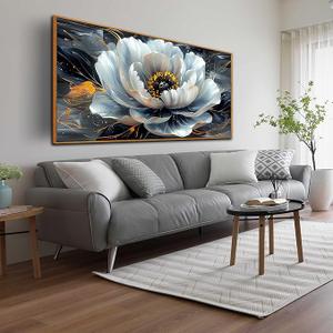 White Flower Pictures for Living Room Wall Decor - Modern Prints Wall Art for Bedroom - Wooden Framed Wall Art for Office Size 20" x 40"