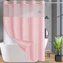 Conbo Mio No Hook Shower Curtain with Snap in Liner Set, Hotel Luxury Pink Shower Curtains for Bathroom with See Through Top Window, Waterproof, Washable 71W x 74H