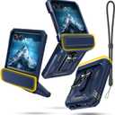 Janmitta Case for Moto Razr 2024/2025/2026,Razr+ Plus 2024/2025/2026 with Lanyard+Hinge Protection+Finger Ring Holder Kickstand,Dual-Layer Full Body Protective Shockproof Phone Cover,Blue
