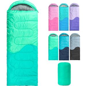 Sleeping Bag - 3 Seasons for Adults Kids Boys Girls Camping Hiking - Warm Cold Weather Lightweight Portable with Compression Bag for Backpacking in Spring, Summer, Fall and Winter (Single, 3 lbs-Green)