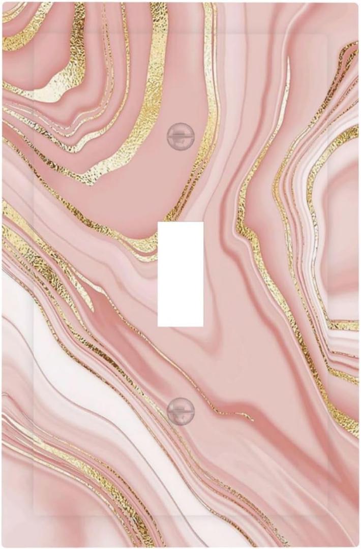Luxury Elegant Pretty Rose Pink Gold Modern Abstract Marble Art Ombre Texture Decorative Single Toggle Device Decorator Outlet Light Switch Wall Plate Cover 1-Gang Electrical Oversized Faceplate Cover