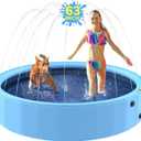 63'' Foldable Dog Pool, Sprinkler Pool for Kids, Non-Slip Heavy Duty Dogs Splash Pad for Small Dogs, Hard Plastic Kiddie Bathtubs for Backyard2XL-162Gal