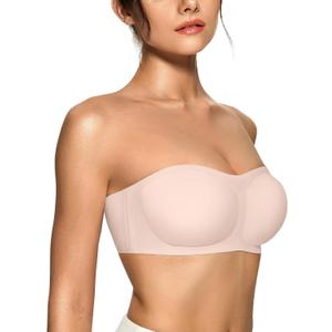 OEAK Womens Strapless Bras Jelly Push Up Bandeau Bra Non Slip Wireless Supportive Padded Bras Seamless Comfortable Tube Bra (Medium, Skin Color)