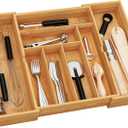 BAMEOS 3" Deepth Expandable Drawer Organizer, Deep Flatware Organizer, Adjustable Silverware Organizer, Bamboo Drawer Organizer for Kitchen, Bathroom (Natural)