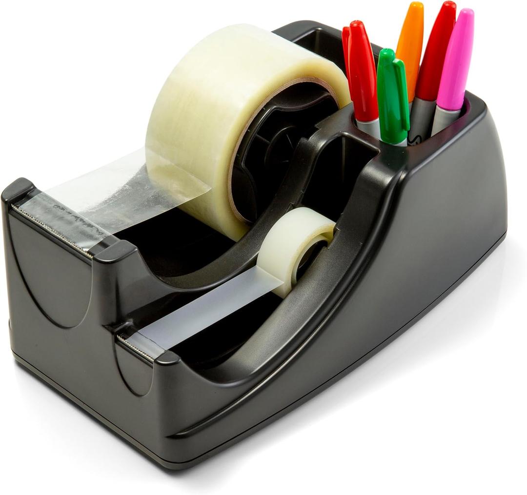 Officemate Recycled 2-in-1 Heavy Duty Tape Dispenser, 1" and 3" Cores, Black (96690)