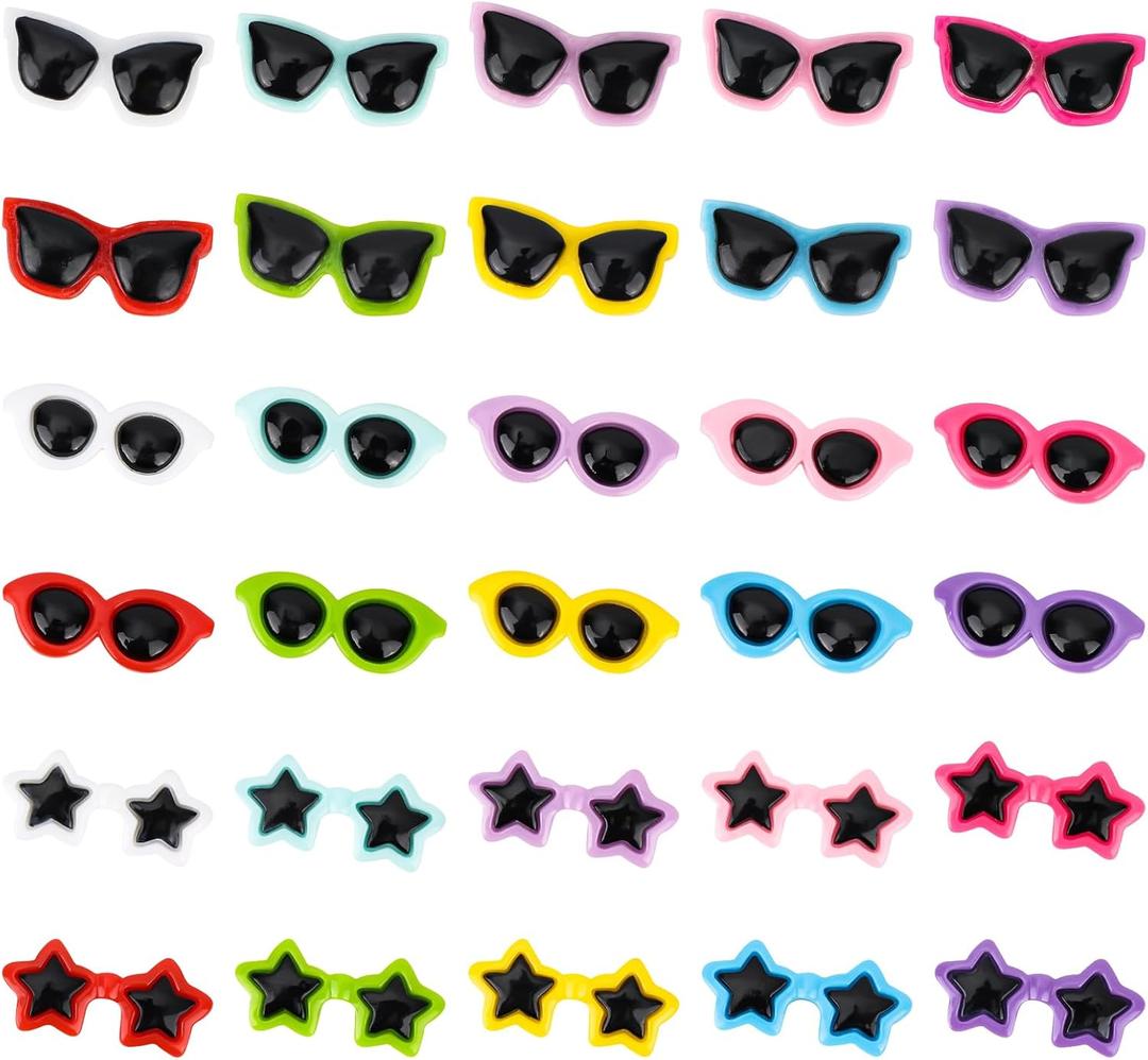 60pcs Mini Sunglasses for Crafts, Colorful Small Flatback Tiny Resin DIY Phone Case Accessories for Hair Summer Charms Decor