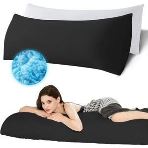 Ubauba Memory Foam Body Pillow with Cover, Full Large Body Pillows Insert for Adults with Envelope Closure Pillowcase, Firm & Fluffy Long Bed Pillows for Sleeping (20x54 inch, Pitch Black)