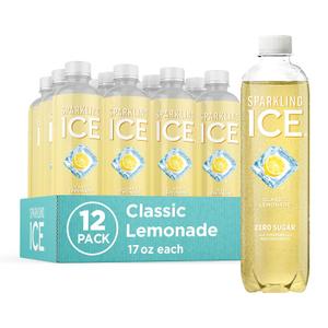 Sparkling Ice, Classic Lemonade Sparkling Water, Zero Sugar Flavored Water, with Vitamins and Antioxidants, Low Calorie Beverage, 17 oz Bottles (Pack of 12) (EXP 12/01/26)
