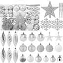 100ct Christmas Ball Ornaments Set - Assorted Shatterproof Hanging Tree Ornament Set with Reusable Hand-held Gift Package for Xmas Tree Holiday Party and Home Decor (Silver)