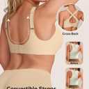 Vertvie Wireless Bras Women Seamless Jelly Supportive Mesh Crossover Bra No Underwire Push Up Full Coverage T-Shirt Bralette (Beige, M)