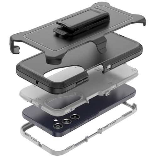 TMIDVFV Compatible with Samsung Galaxy A15 5G Case, with Belt Clip Holster Heavy Duty Rugged Shockproof Full Body Protection Kickstand Cover for Samsung Galaxy A15 5G Phone (Black+Grey)