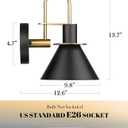 Wall Sconces Set of Two, HWH Modern Sconce Wall Lighting, 1-Light Black Barn Vanity Light, Industrial Wall Lamp for Bedroom Kitchen Bathroom, Black and Gold Finish, 5HZG56B-2L BK+BG